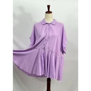 PAPER TEMPLES OS S M L Lilac Lavender Short Sleeve Tunic Top Shirt Lyocell Linen